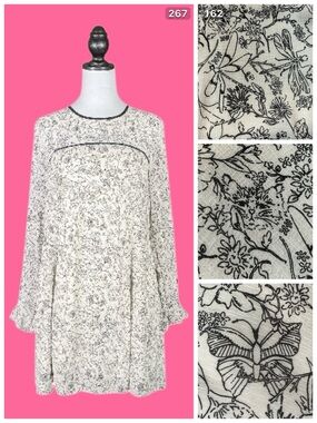 Urban Outfitters Kimchi Blue Boho Off White Floral Bug Animal Print Mini Dress M